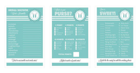 Bridal Shower Games (Set of 10) - Blue