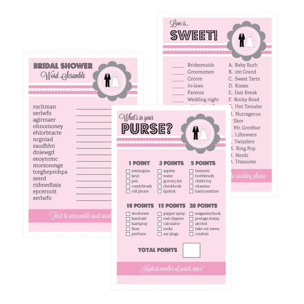 Bridal Shower Games (Set of 10) - Pink