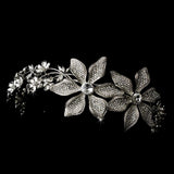 Antique Silver Side Accented Flower Bridal Headpiece