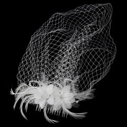 Twin Feather Flower Clip with Russian Style Cage Veil