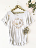 White and Gold Wreath Shirt Bride