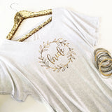 White and Gold Wreath Shirt Bride