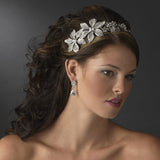 Antique Silver Side Accented Flower Bridal Headpiece