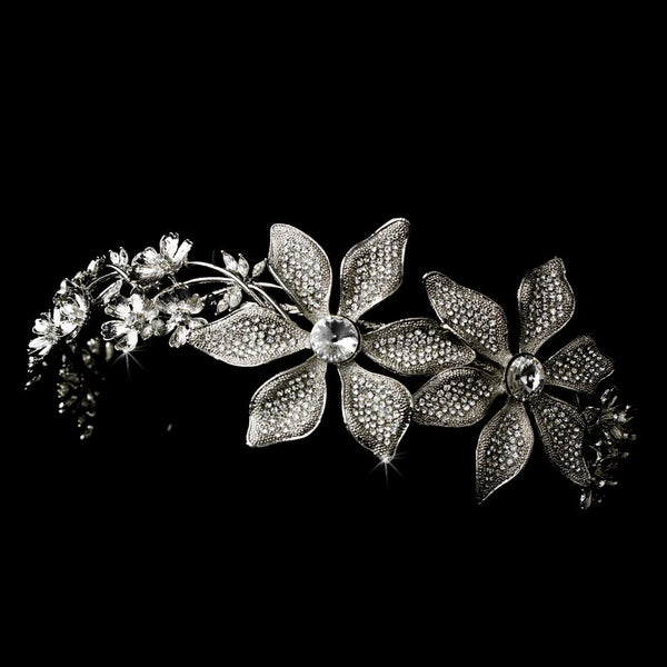 Antique Silver Side Accented Flower Bridal Headpiece