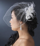 Twin Feather Flower Clip with Russian Style Cage Veil