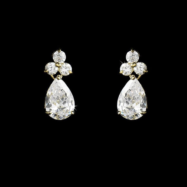Stunning Gold Clear Cubic Zirconia Crystal Drop Earrings
